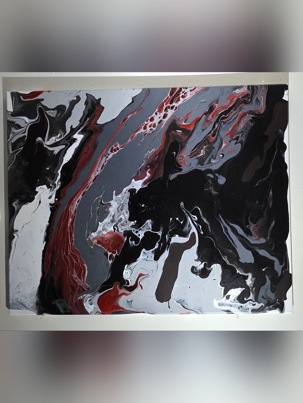 Abstract Fluid Art Wall Canvas in Black, White & Red